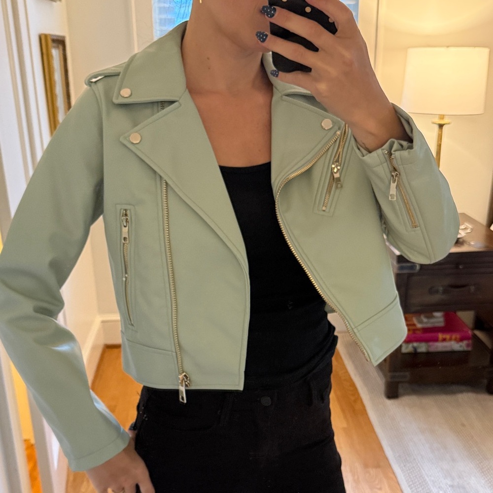 Mint Green Women's Zara Moto Jacket faux leather